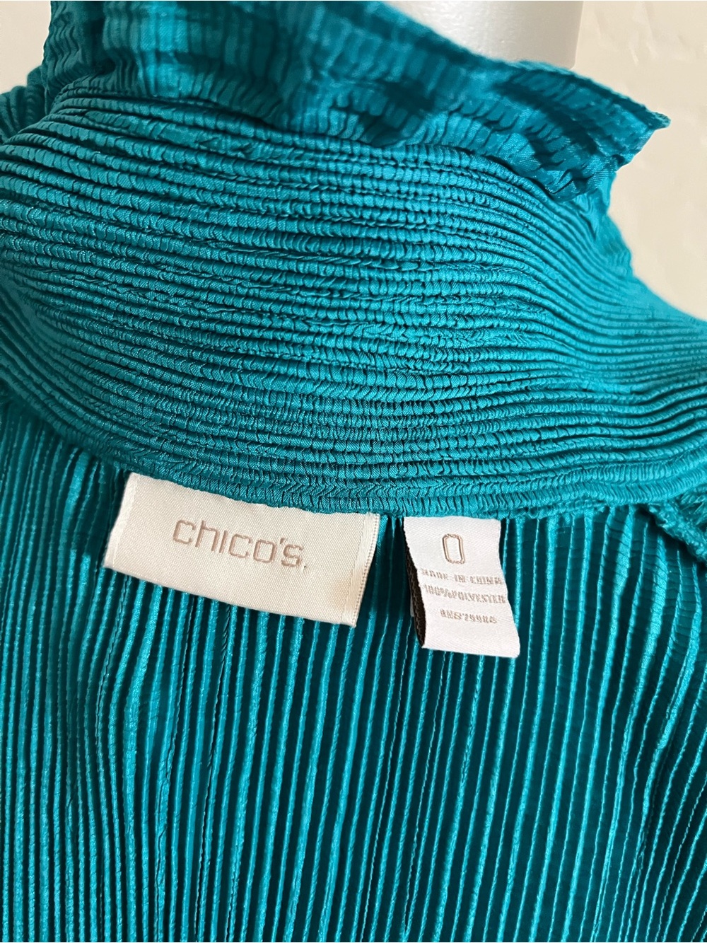 Chico's Teal Ruffled Ribbed Blouse - Picture 5 of 5